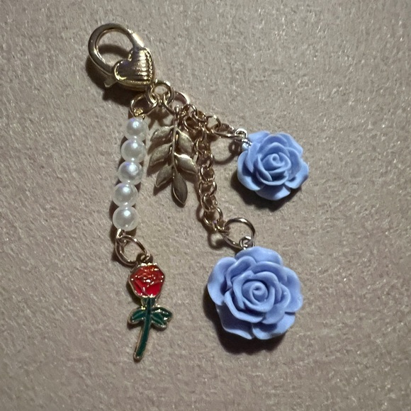 Handbags - New Blue Camellia, Faux Pearl, & Red Rose Resin Keychain/Bag Charm